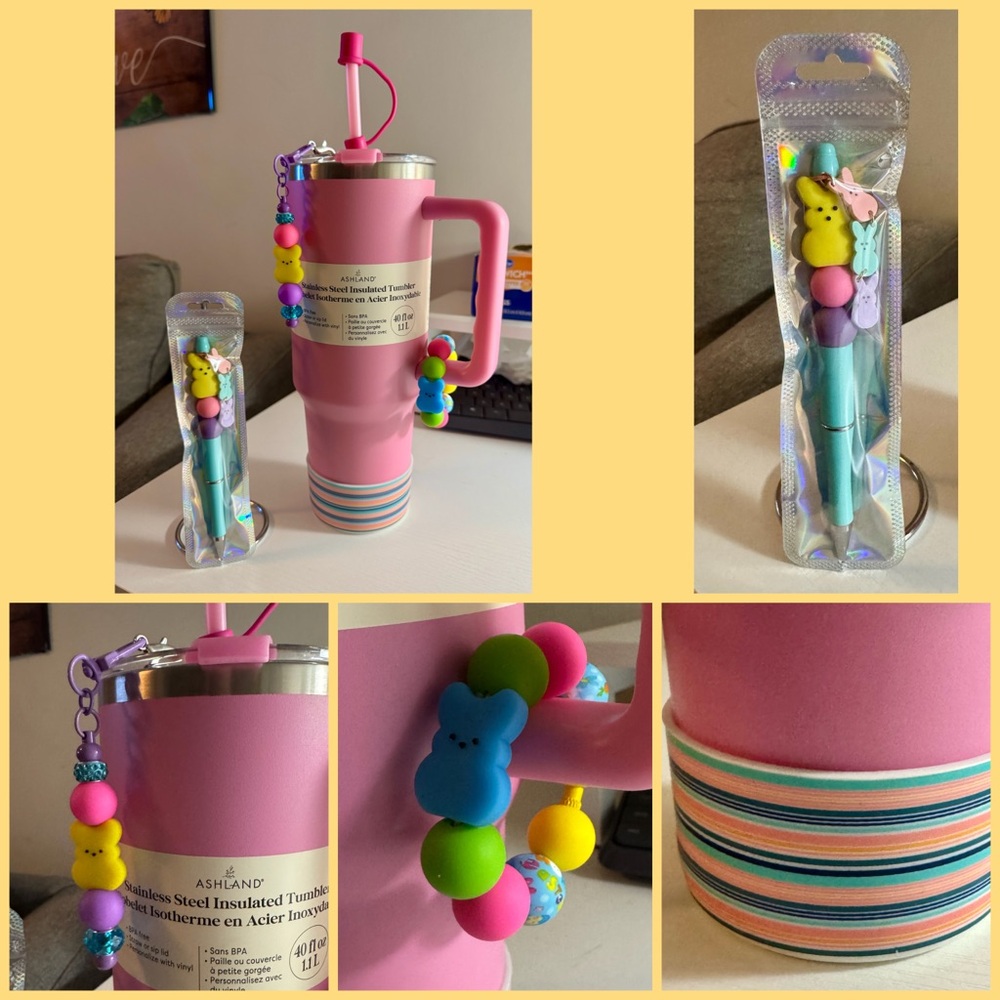 40 oz light pink  tumbler Ashland: Peeps theme with accessories